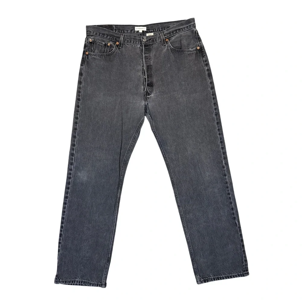 Levi's 501 Jeans Mens Faded Black Button Fly 38x32 Straight Leg Cotton Vintage